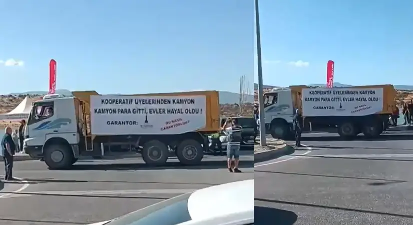 Kooperatif mağdurlarından kamyonlu tepki!