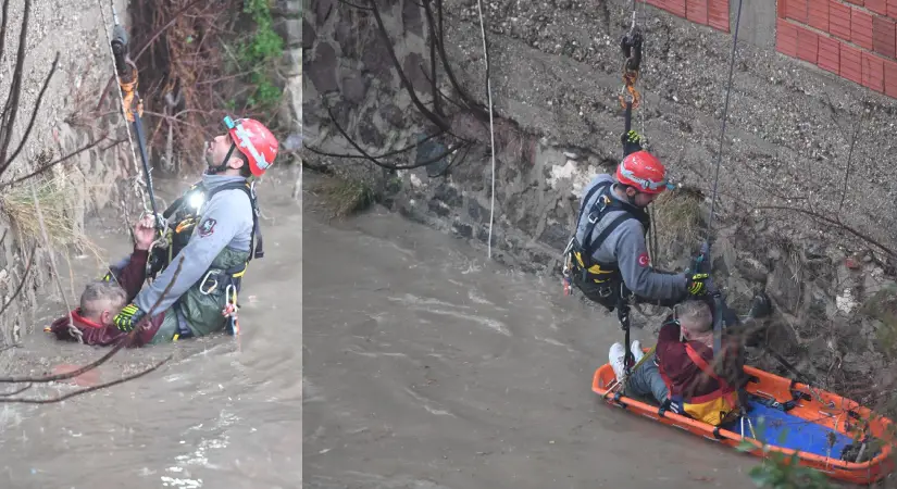 İzmir ve yağmur; bildik manzaralar… İtfaiye dereden adam kurtardı!