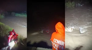 Menderes’te araç dereye uçtu, İzmir İtfaiyesi seferber oldu