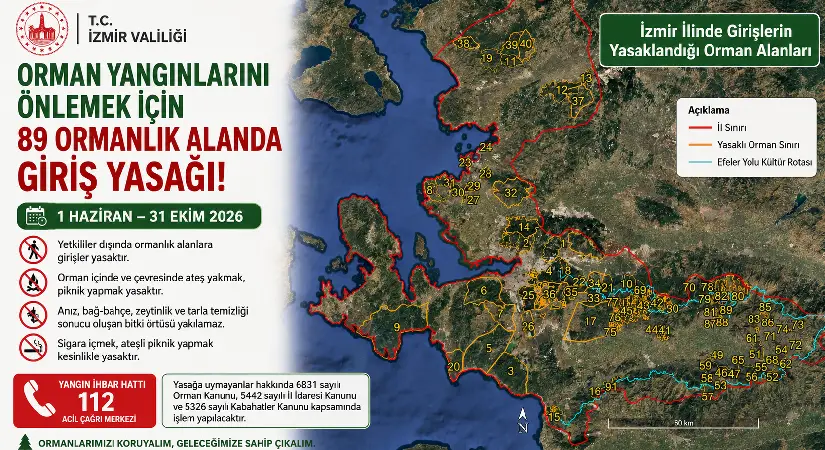 İzmir’de 89 Ormanlık Alana Giriş Yasağı